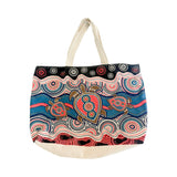 Sea Turtles Aboriginal Art Tote Bag in Blue & Red