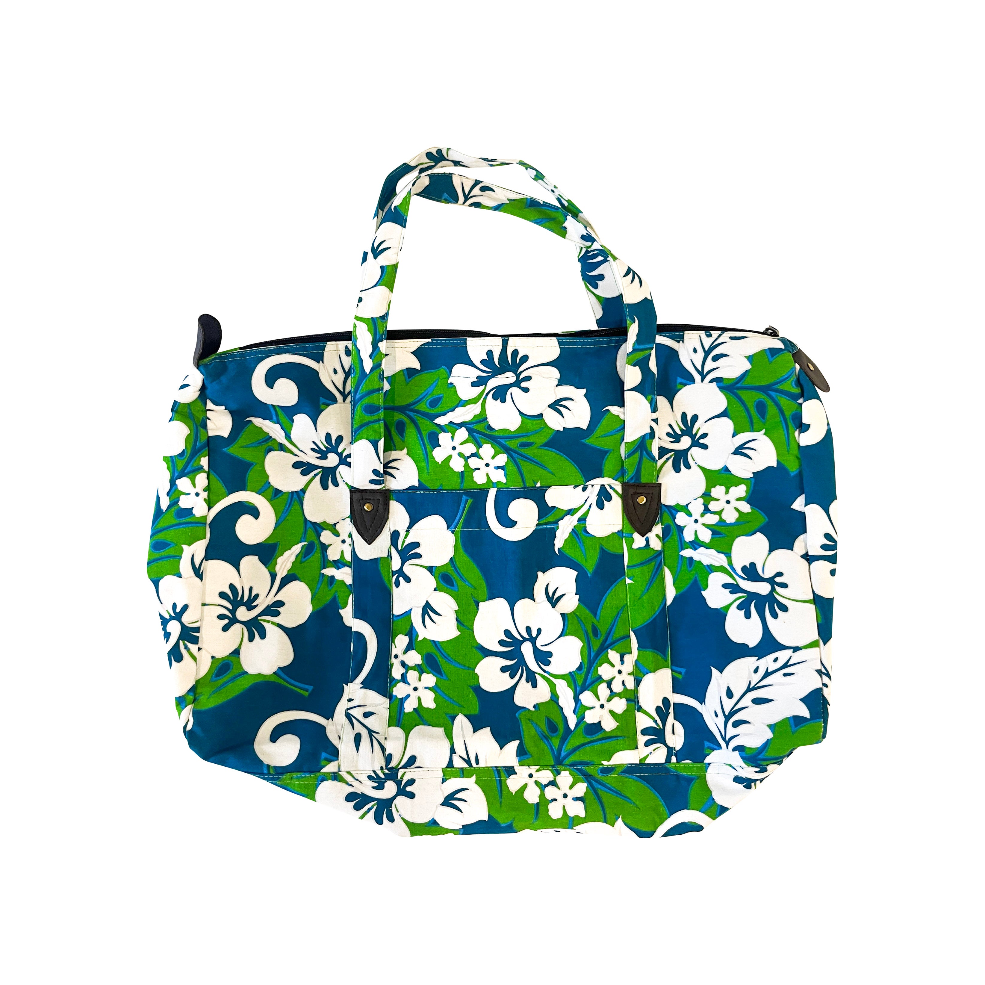 Beach Bag - Green & Blue Hibiscus
