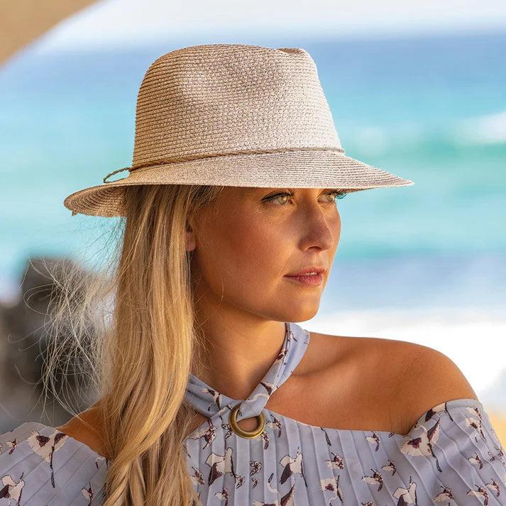Avoca Flexibraid Fedora Hat in Oatmeal or Old Rose