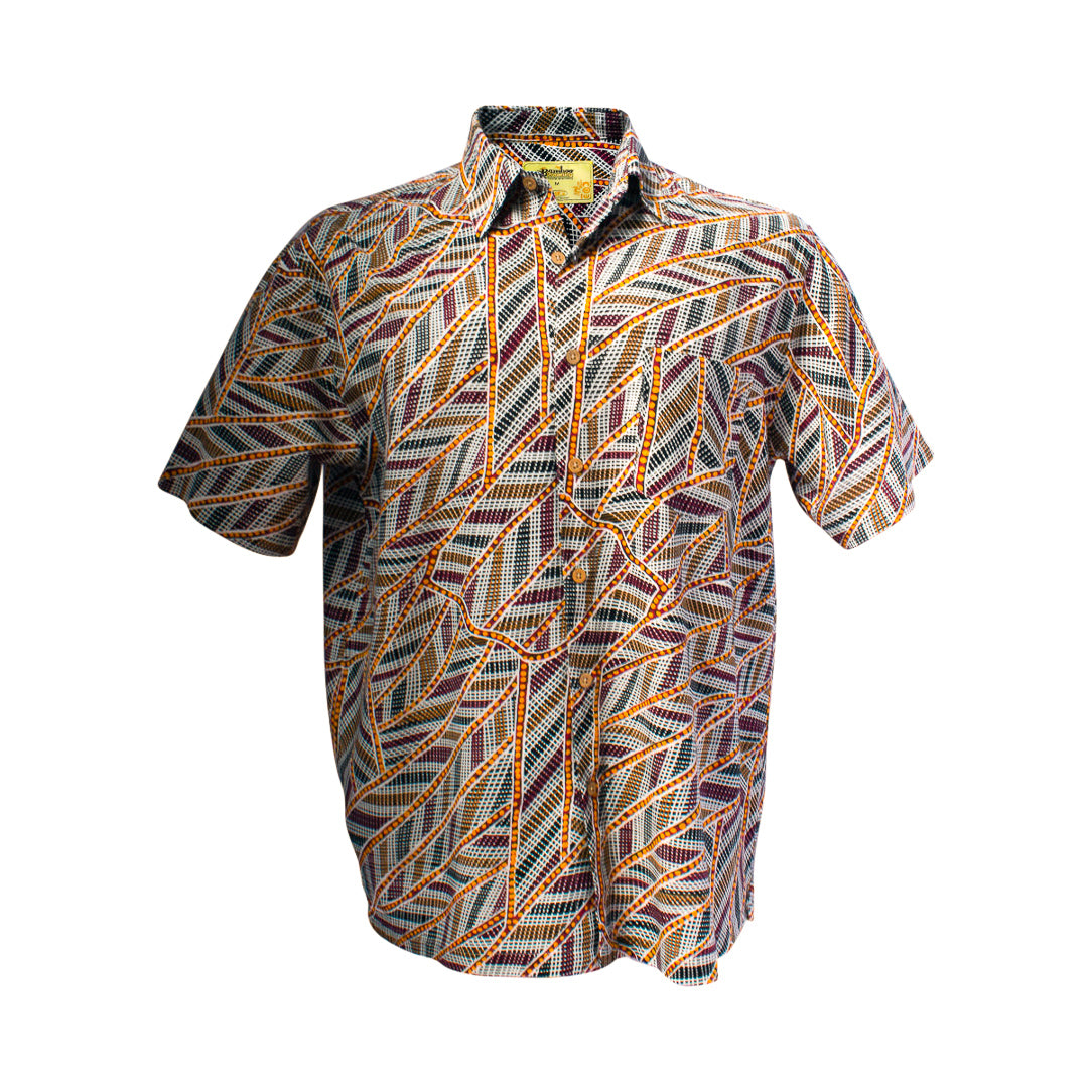 Bamboo Men's Shirt Aboriginal Art - Yirrkala Dreaming