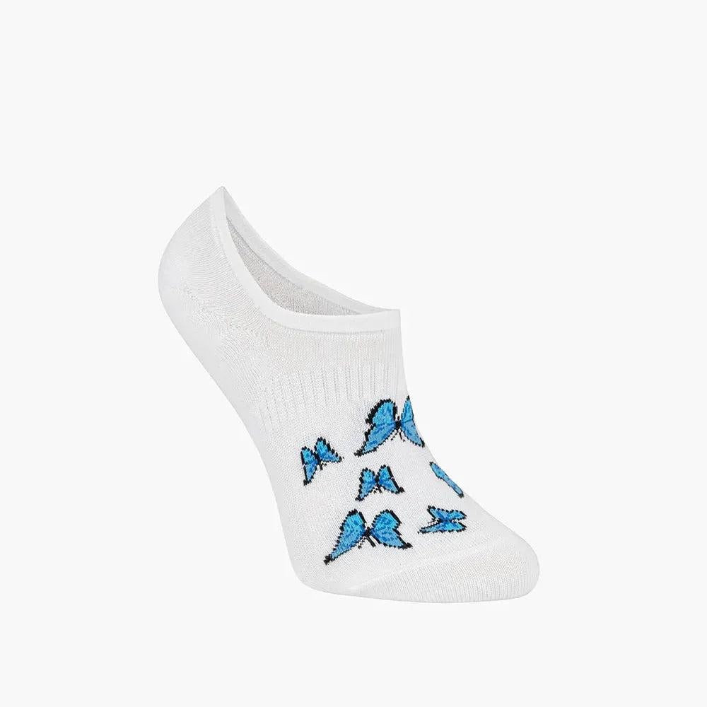 Blue Butterfly Bamboo Secret Socks - White