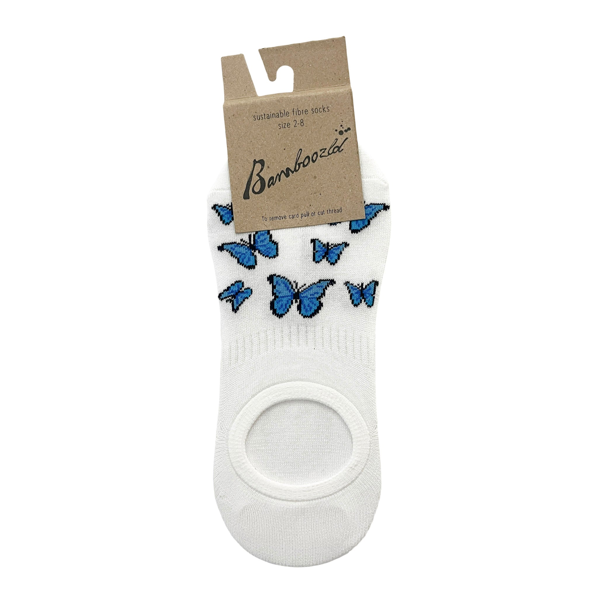 Blue Butterfly Bamboo Secret Socks - White