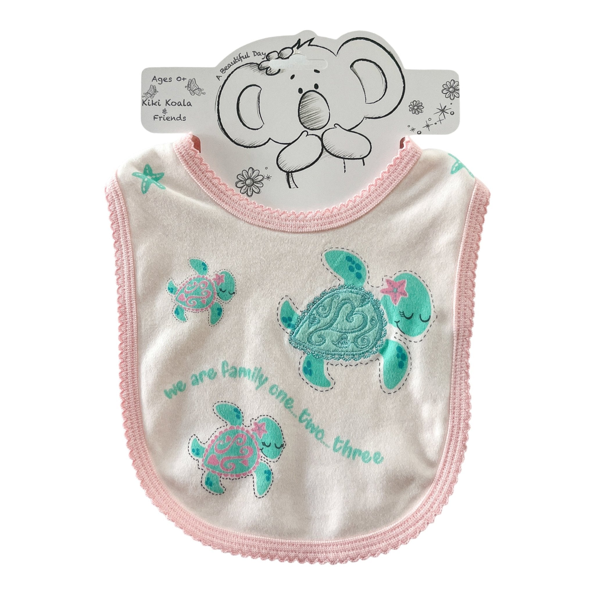 Green Turtle Family With Pink Trim Baby's Bib