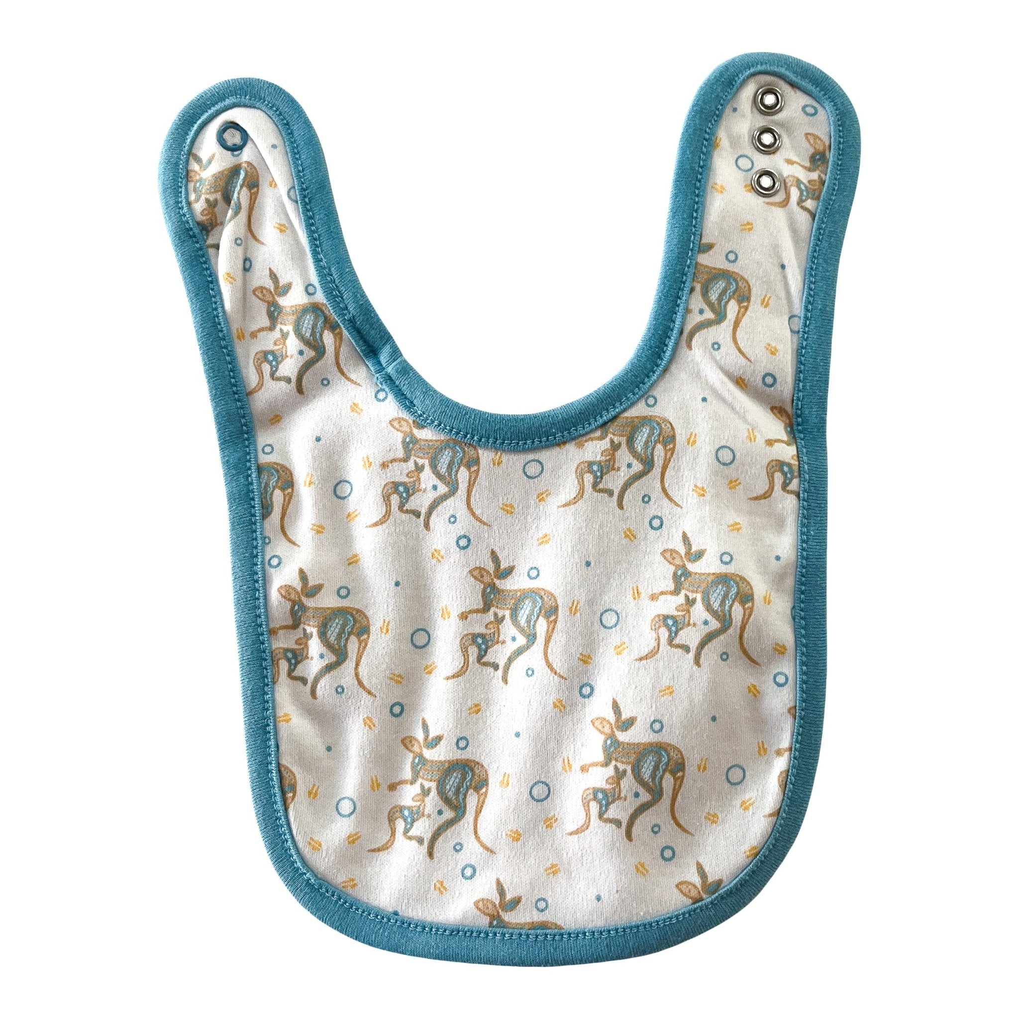 Kangaroo With Blue Trim Aboriginal Design Bib