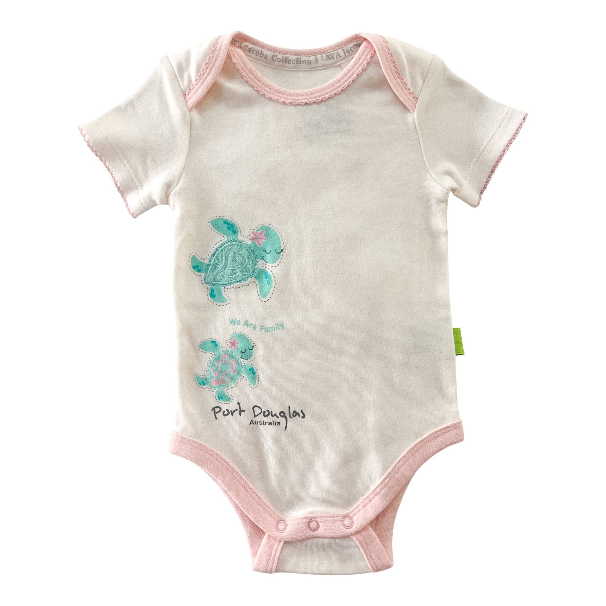 Turtle Port Douglas Baby Short Sleeve Bodysuit - Pink & White