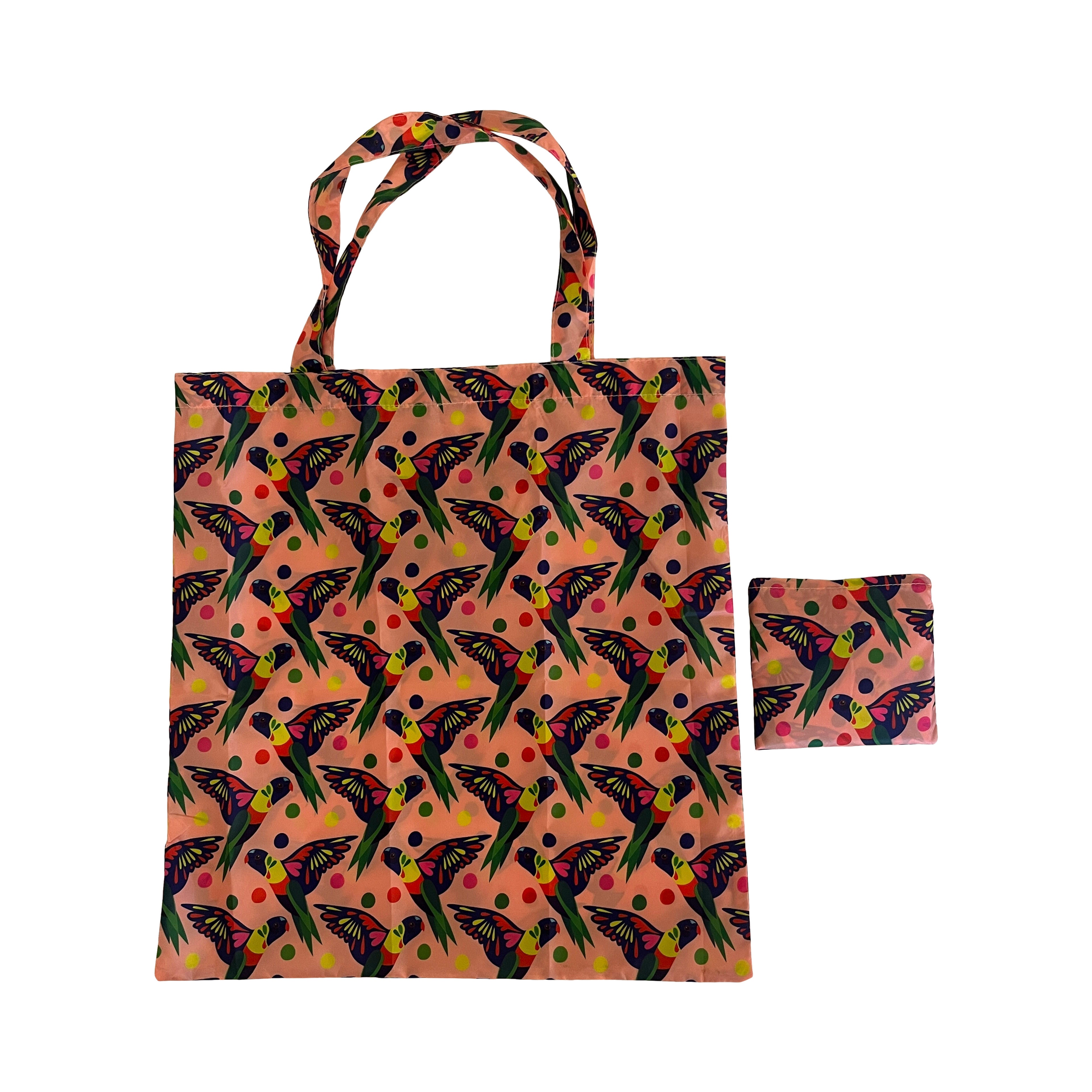 Pink Rosella Print Foldable Carry Bag