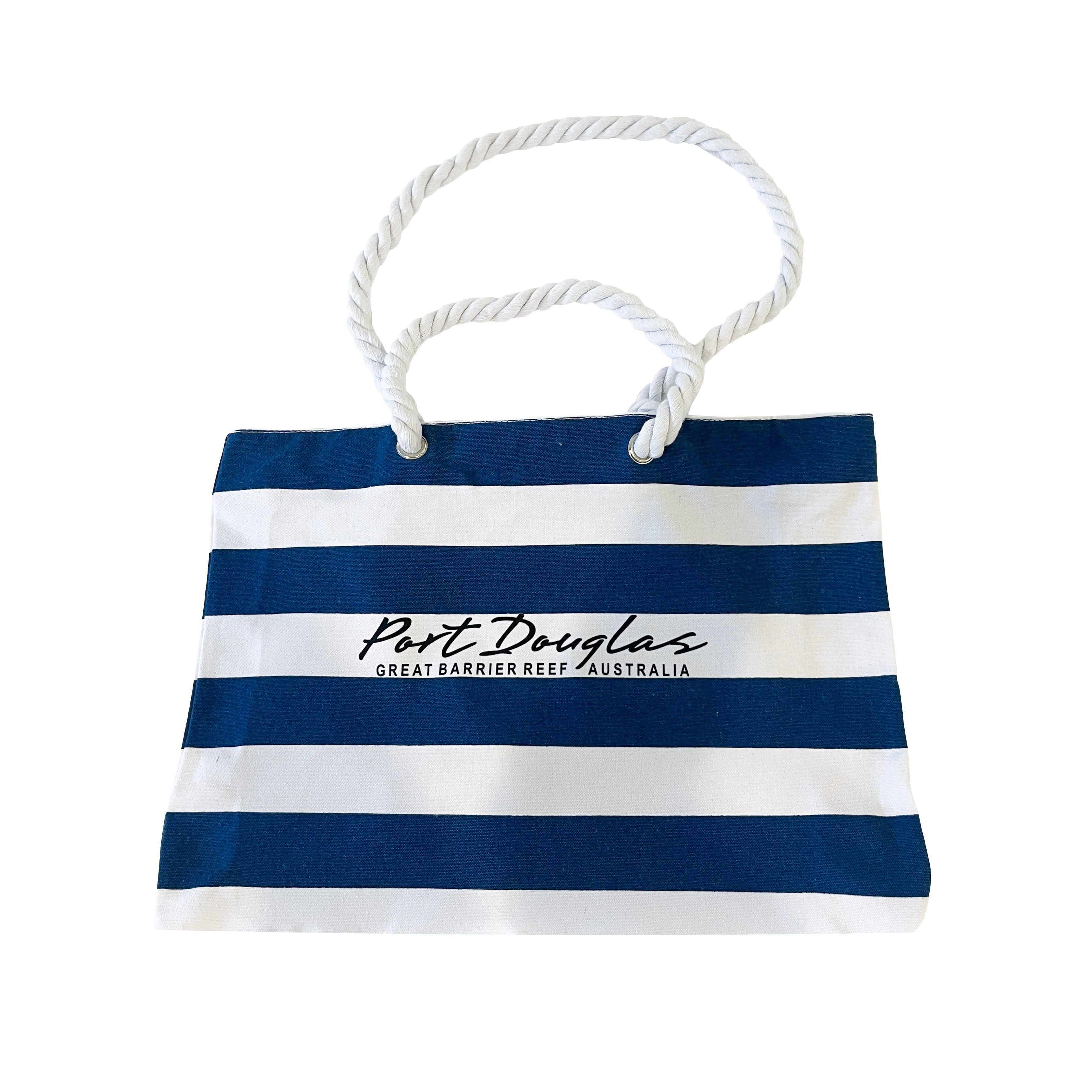 Blue & White Sailor Stripes Cotton Tote Bag