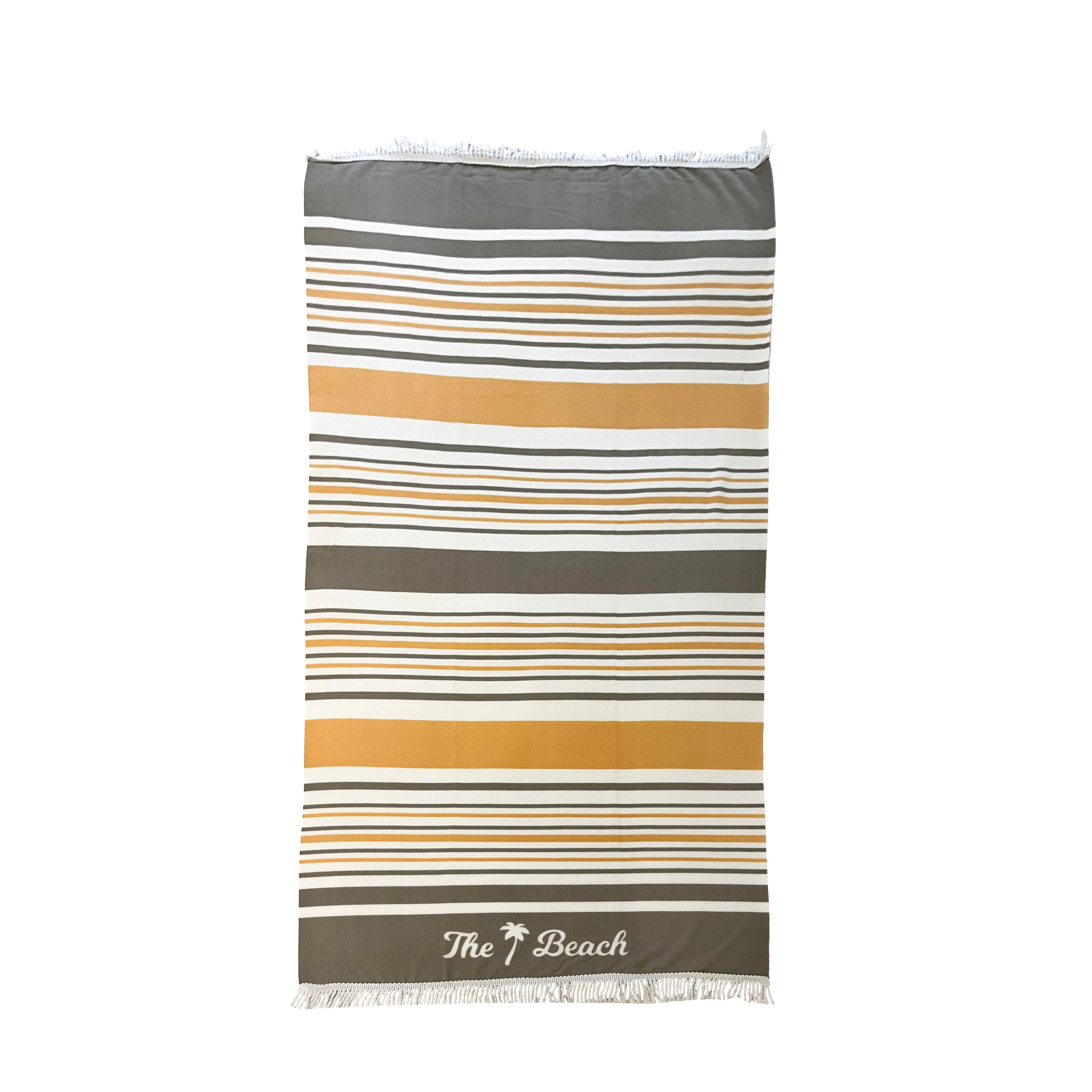 Striped Cotton Beach Towel in Seasalt, Lion & Walnut