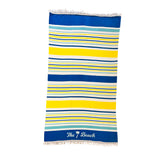 Striped Cotton Beach Towel in Moonstone, Lemon, Linen & Marian Blue