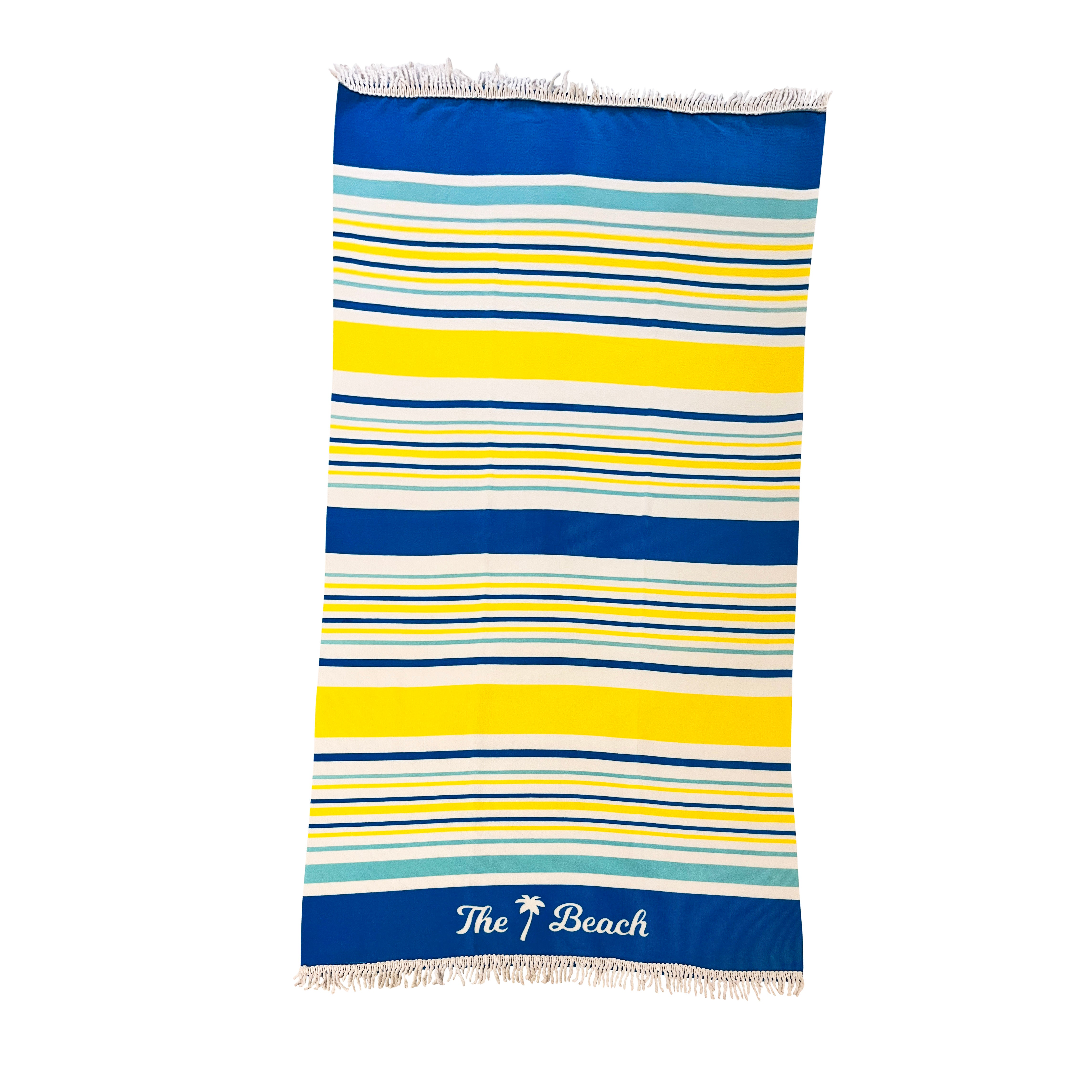 Striped Cotton Beach Towel in Moonstone, Lemon, Linen & Marian Blue