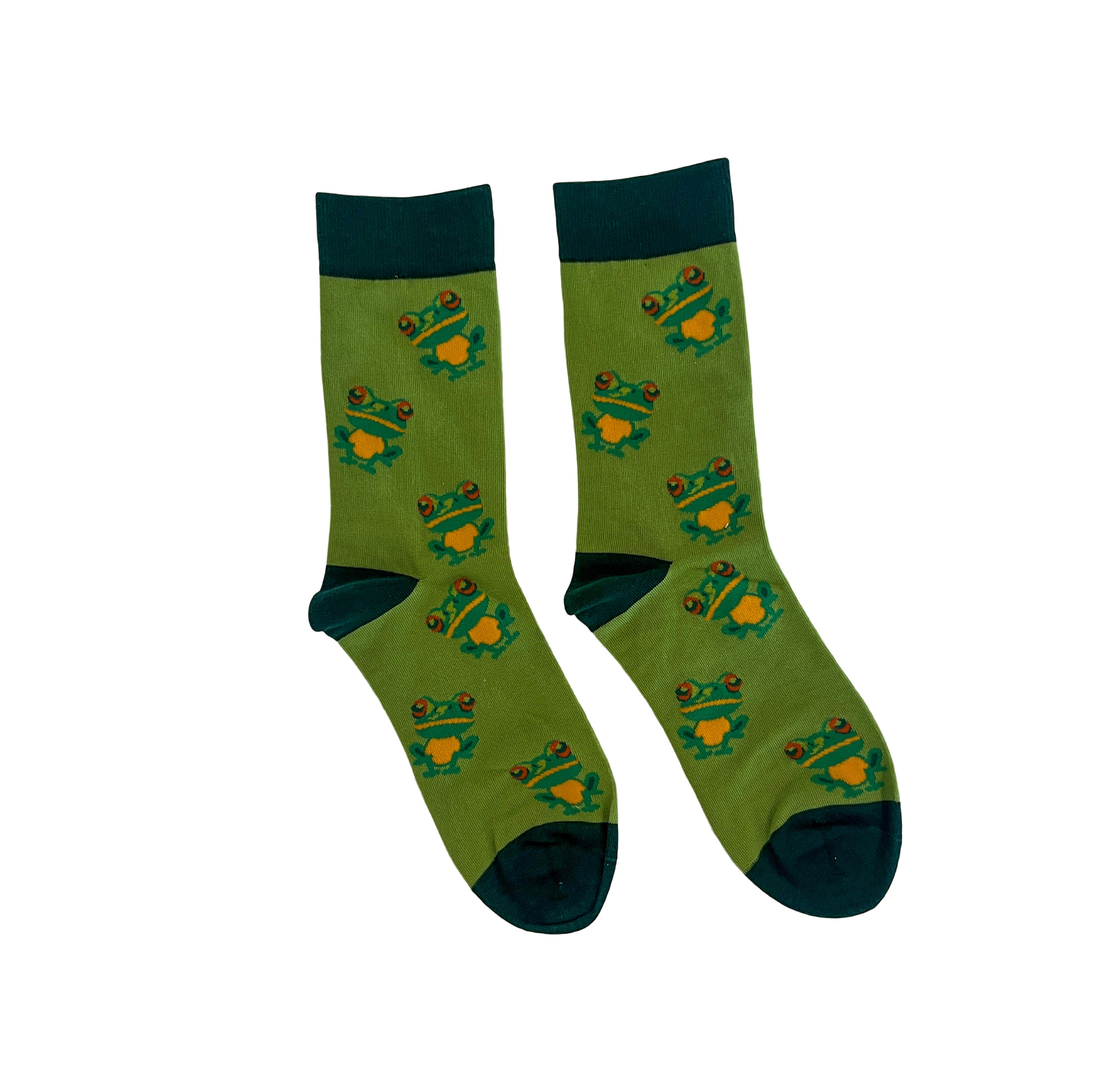 Green Frog Socks with Navy Trim