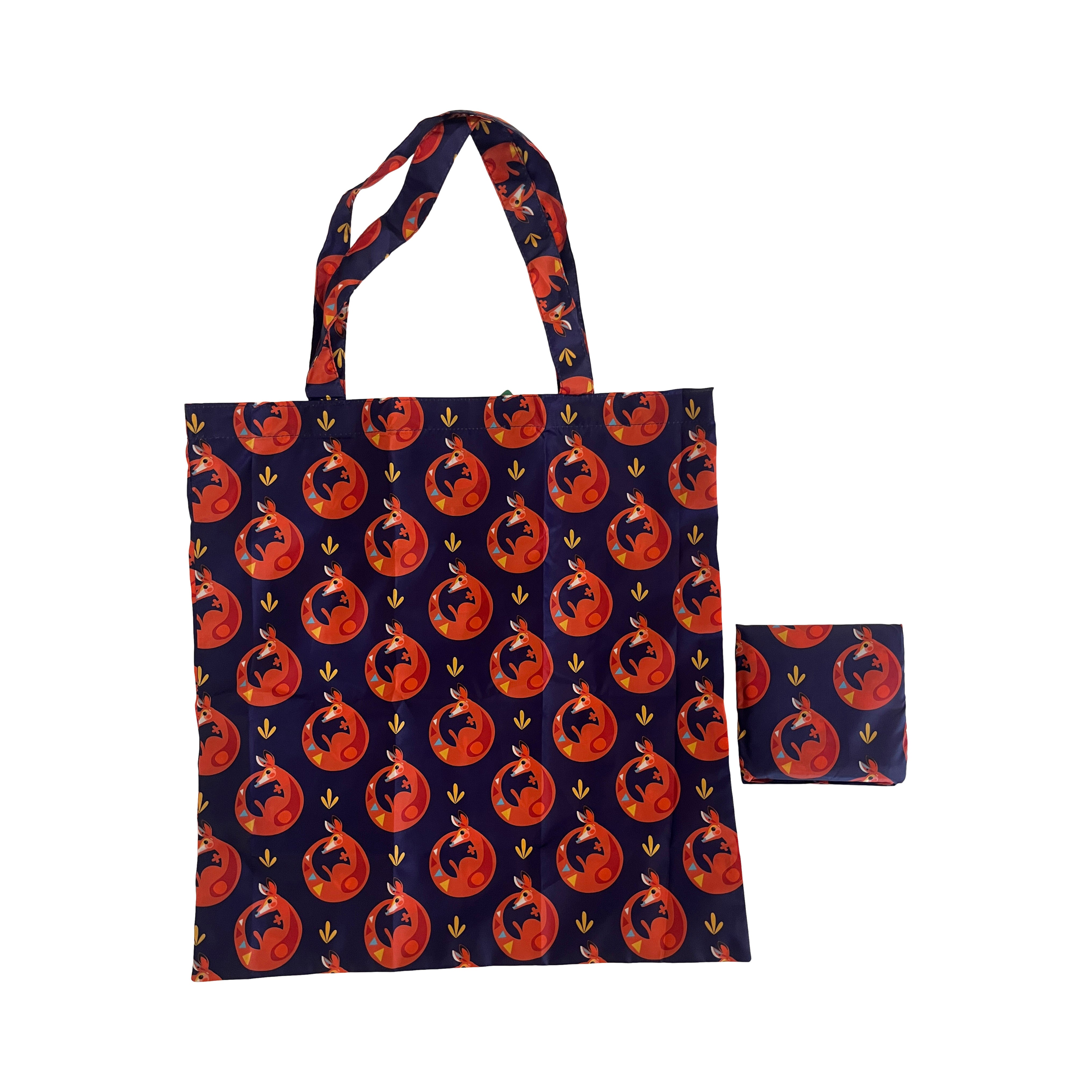 Navy and Red Kangaroo Print Foldable Carry Bag