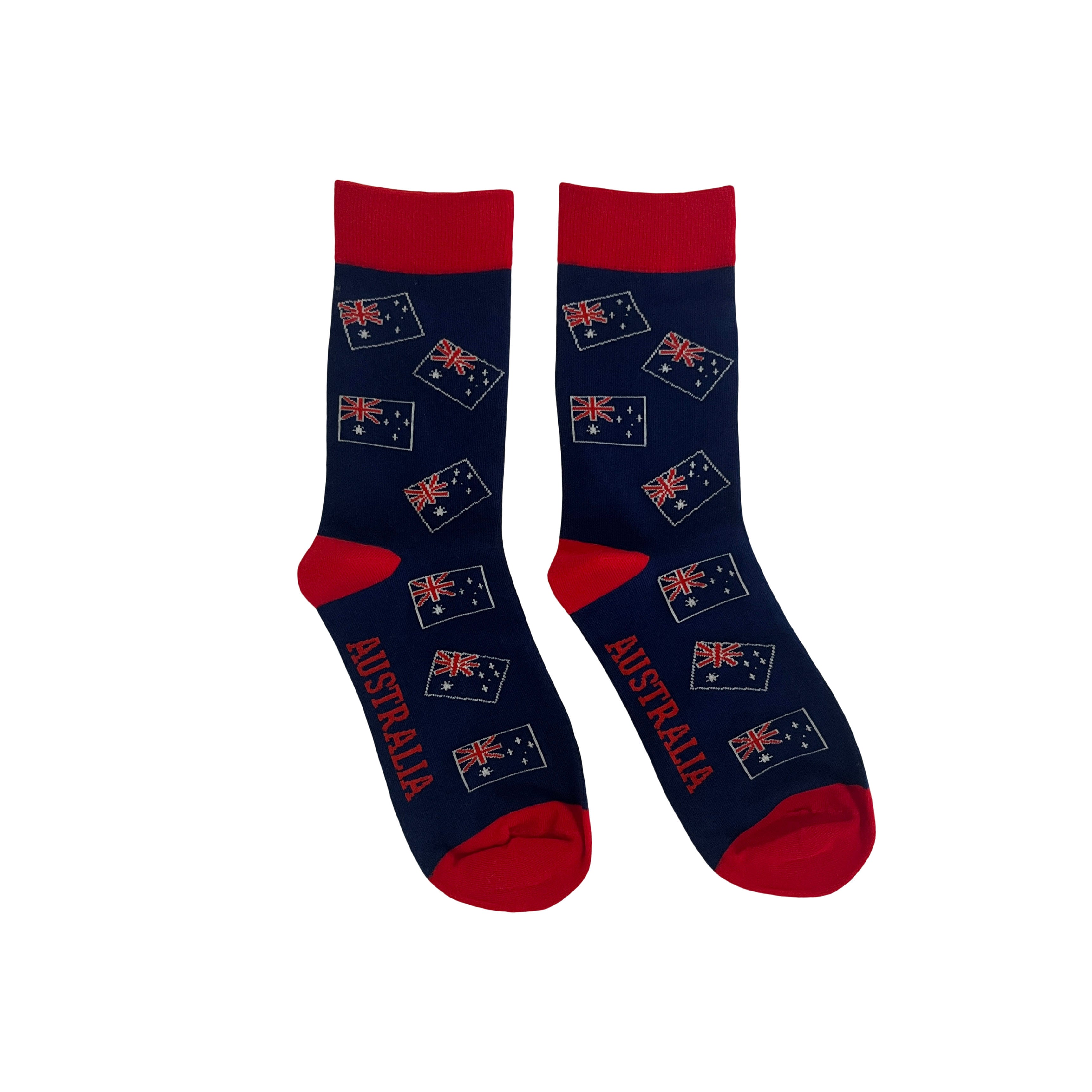 Navy Australian Flag with Red Trim Socks