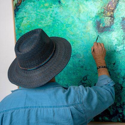 Balmoral Rescue Raffia Fedora Hat in Mixed Navy