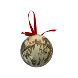 White Christmas bauble with koalas munching gum leaves, red 'Australia' text, and a red satin ribbon hanger.