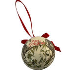 White Christmas bauble with Australian koalas munching gum leaves, "Port Douglas" text, and red ribbon.