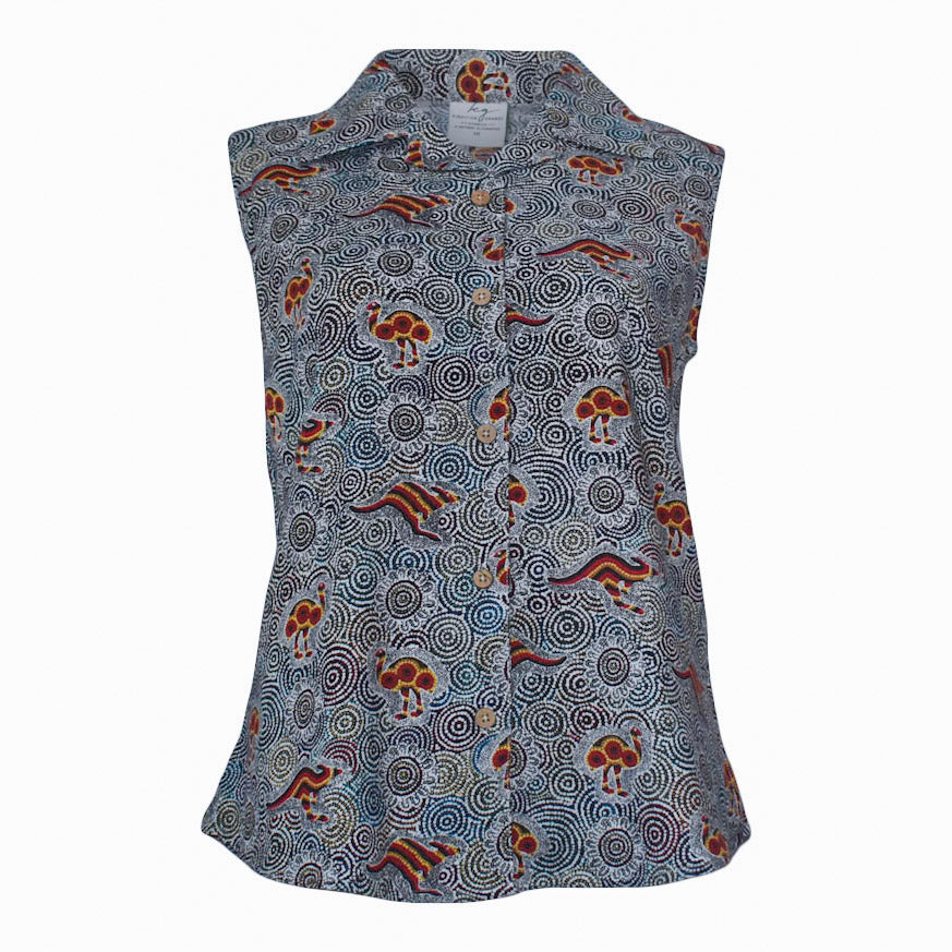 Bamboo Women's Sleeveless Shirt Aboriginal Design - Nguru
