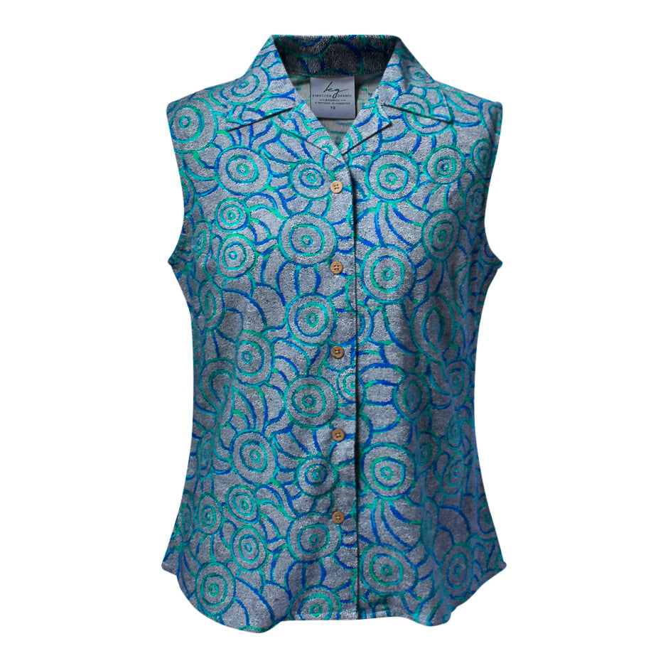 Bamboo Womens Sleeveless Shirt Aboriginal Design - Brush Tail Possum
