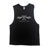 Black men’s muscle shirt with white turtle tattoo design Great Barrier Reef Australia on a white background