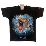 Black men’s t-shirt featuring dramatic Oh Shit crocodile design Port Douglas Great Barrier Reef