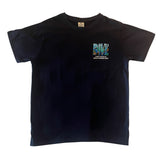 Black men’s t-shirt with Dive Port Douglas Great Barrier Reef underwater small right side design on the front