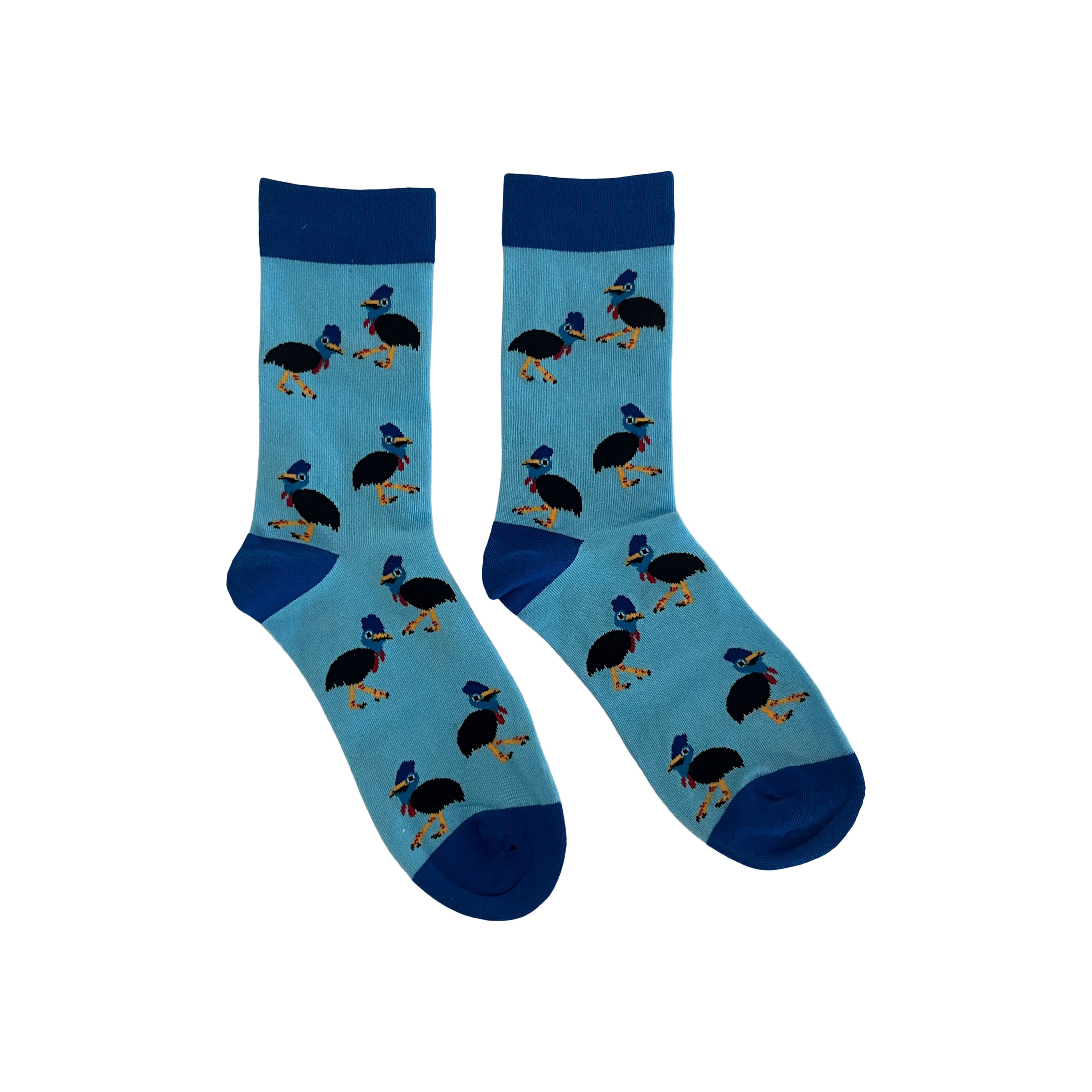 Blue Cassowary Crew Socks
