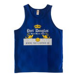 Blue Port Douglas men's souvenir singlet with “Where You’d Rather Be” text and Great Barrier Reef graphic