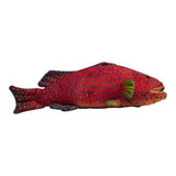 Realistic plush coral trout soft toy, 40cm, with a vibrant red body, distinctive blue spots, and yellow-green fins.