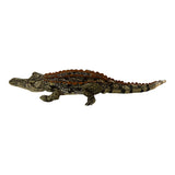 Realistic large green crocodile plush toy, 98cm long, with soft velour body and brown ridged back.