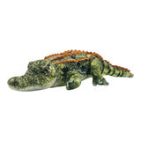 53cm long green velour crocodile plush toy with black patterns and orange back spikes.