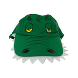 Green crocodile with yellow eyes and white teeth kids legionnaires hat on a white background