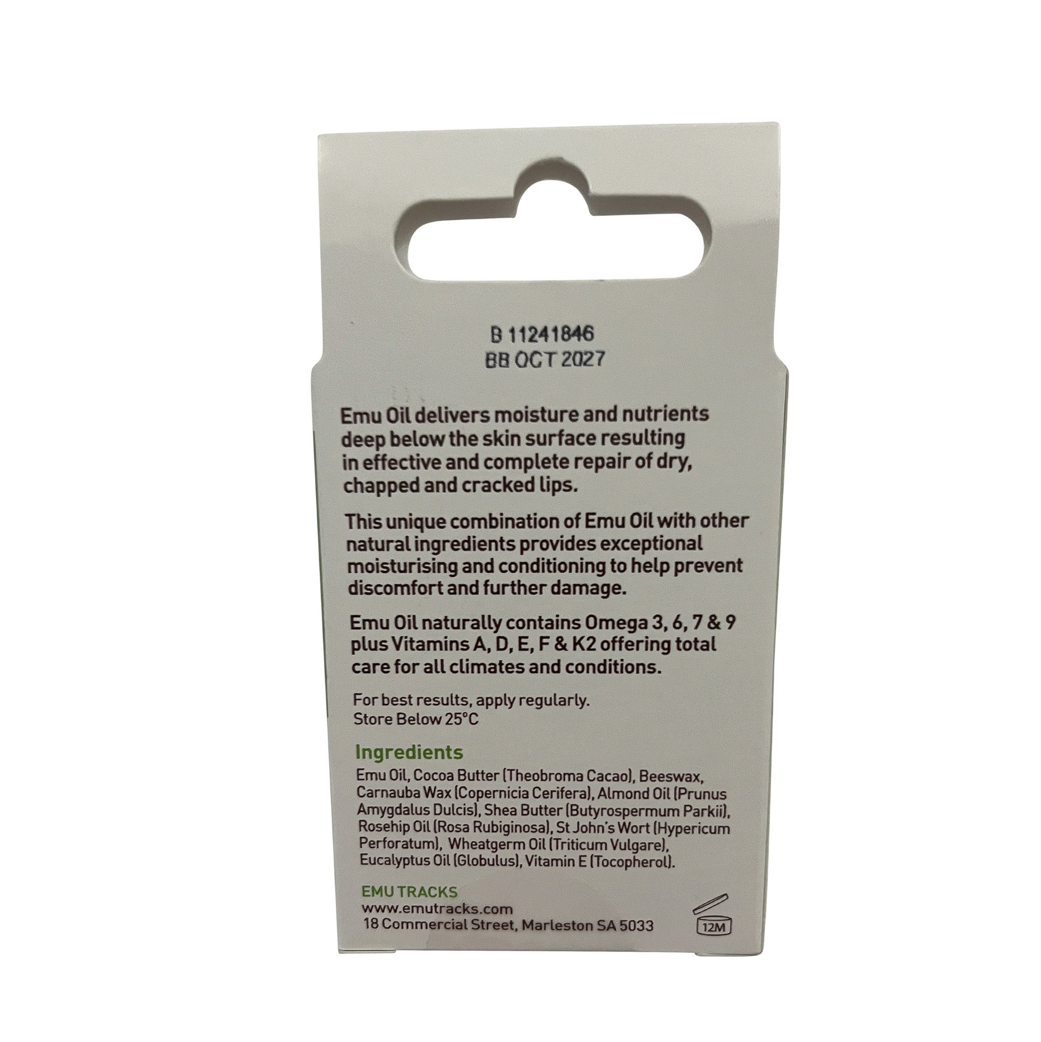 Back of a product packaging with text and branding on a white background