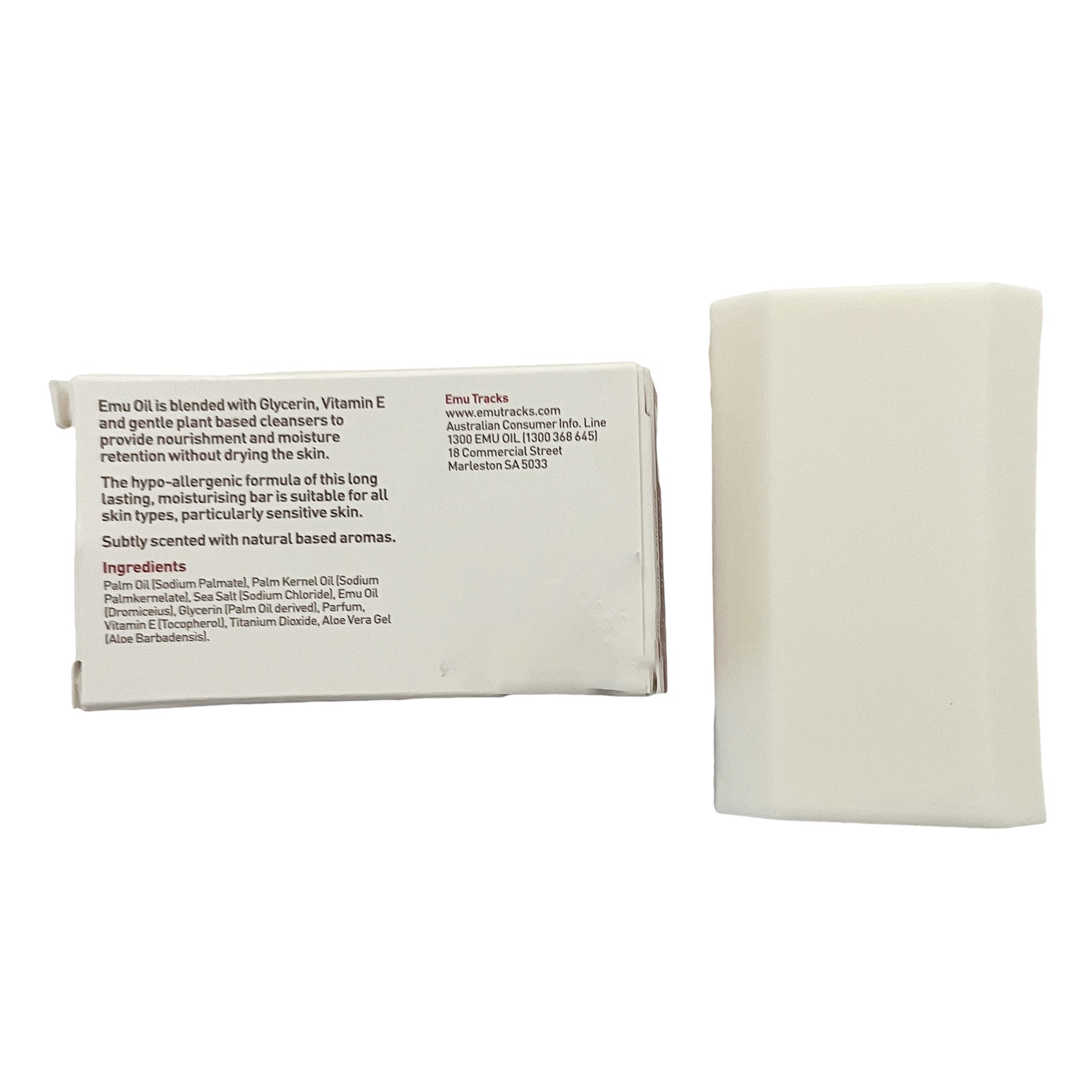 Bar of soap with packaging label on a white background
