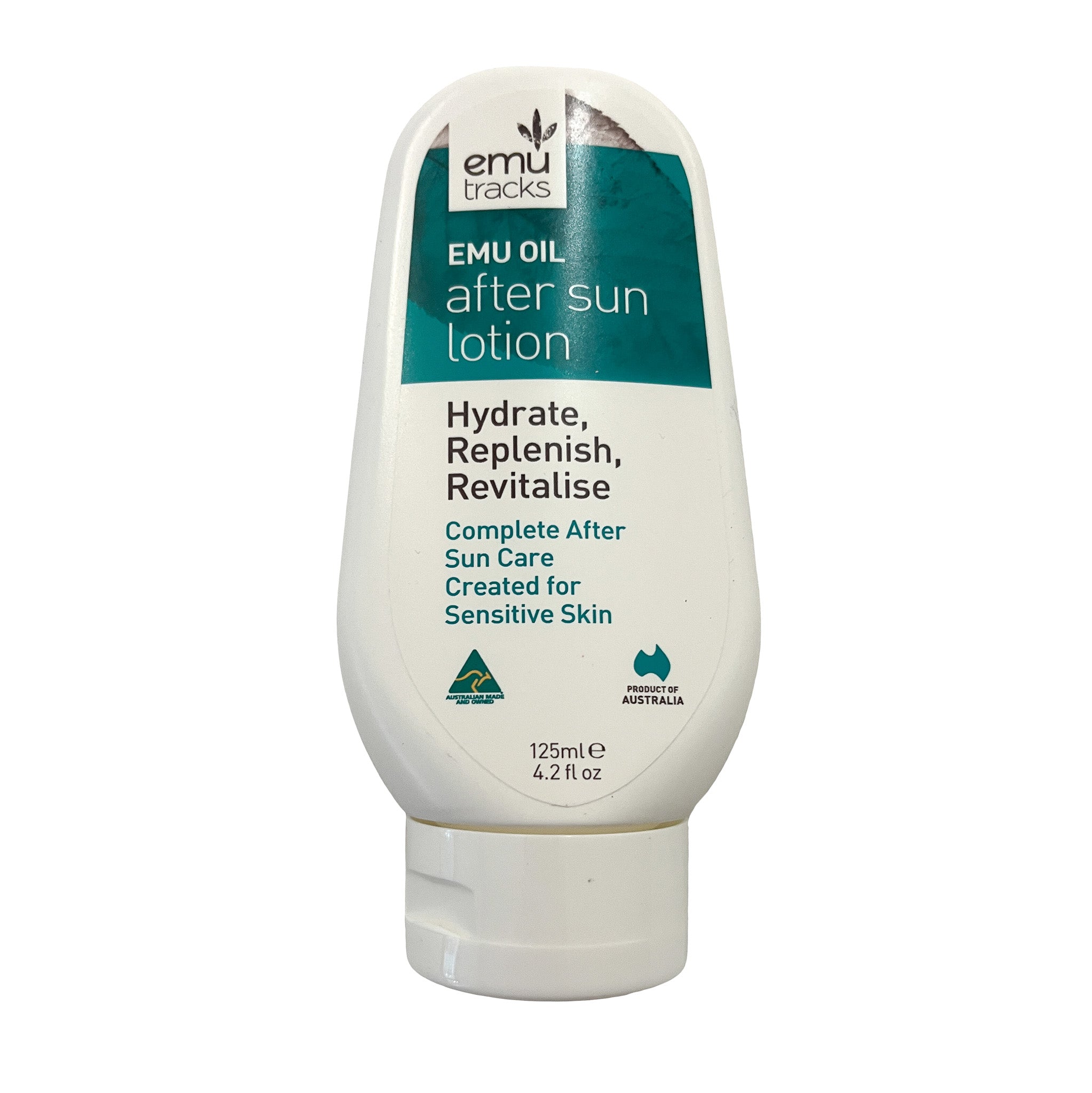 Emu Tracks Emu Oil After Sun Lotion bottle on a white background