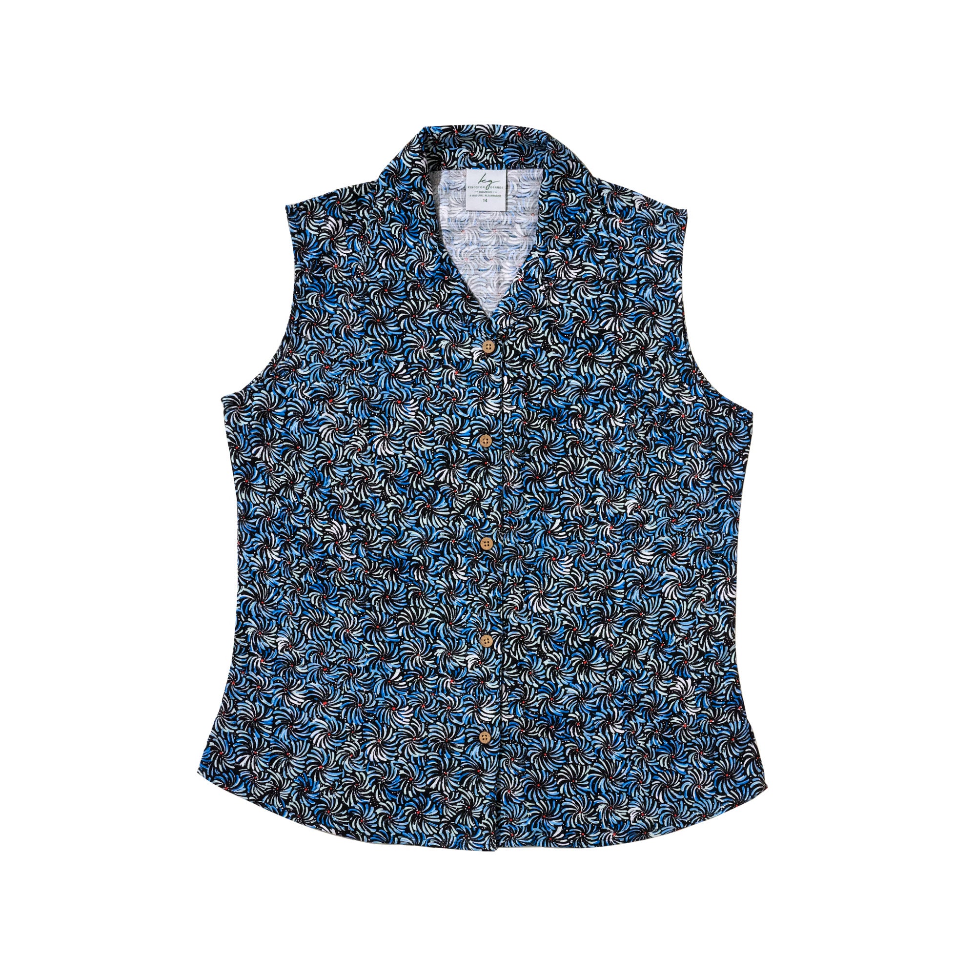 Bamboo Women's Shirt Sleeveless Aboriginal Art - Blue Bush Banana