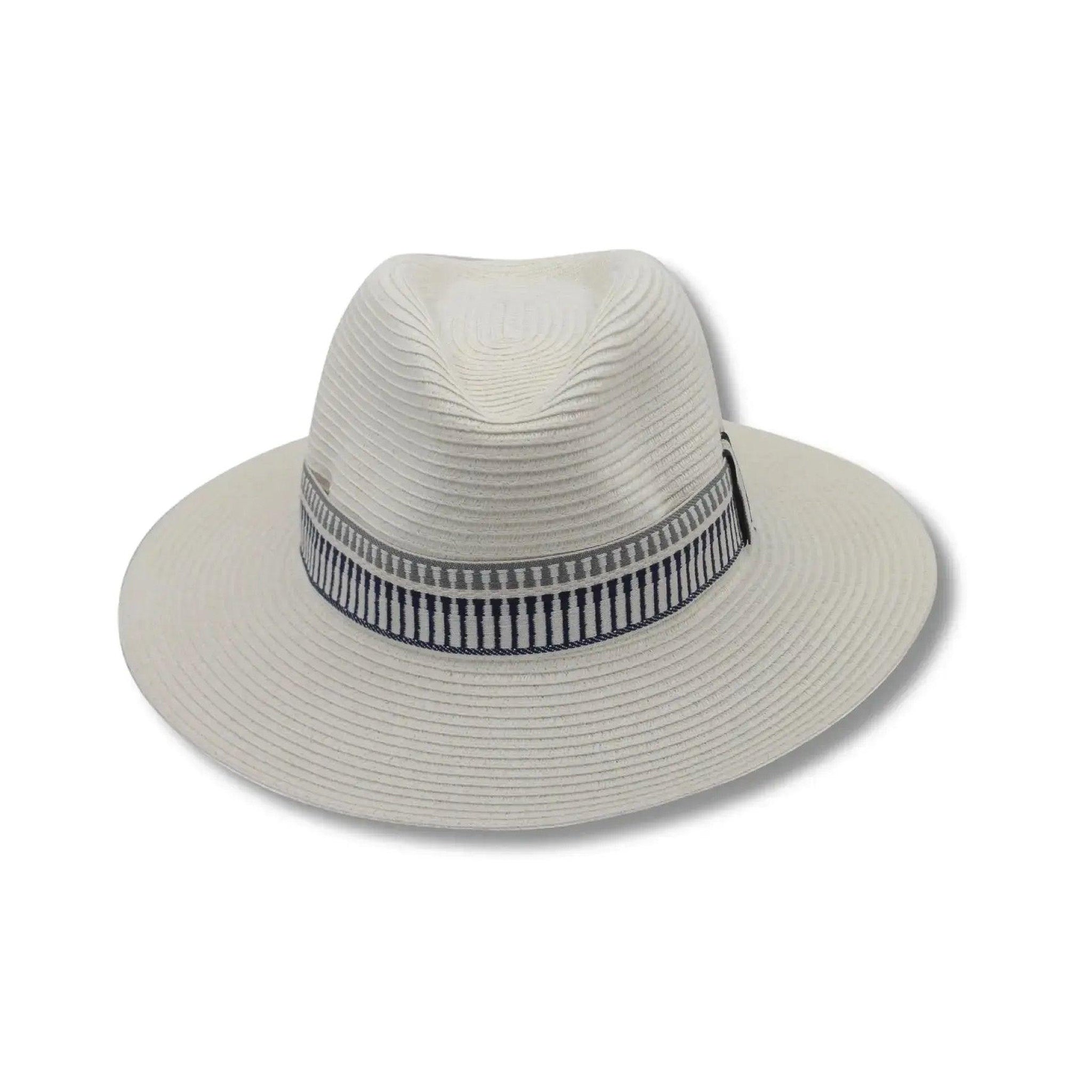 Marley Fedora Unisex Hat in Ivory with a black & ivory band front view on a white background