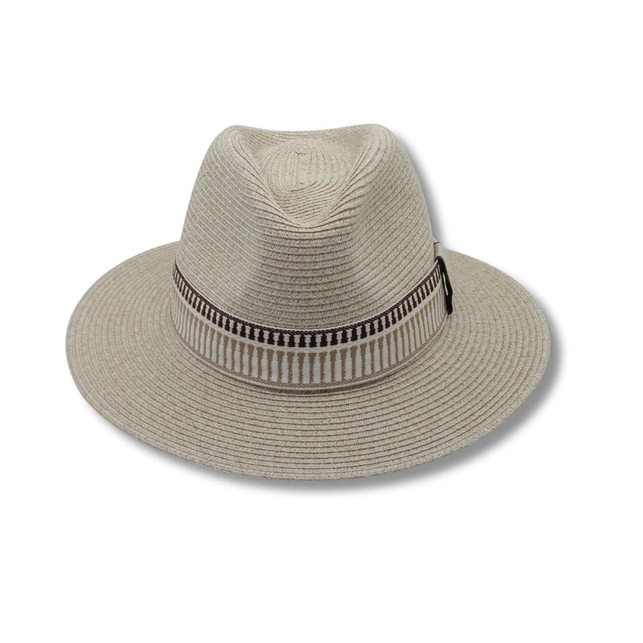 Marley Fedora Unisex Hat in mix caramel with a black & ivory band front view on a white background
