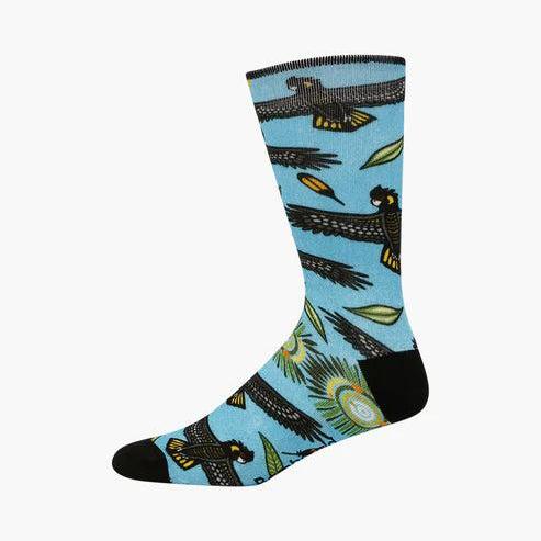 Native Australian Black Cockatoo Bamboo Socks - Blue