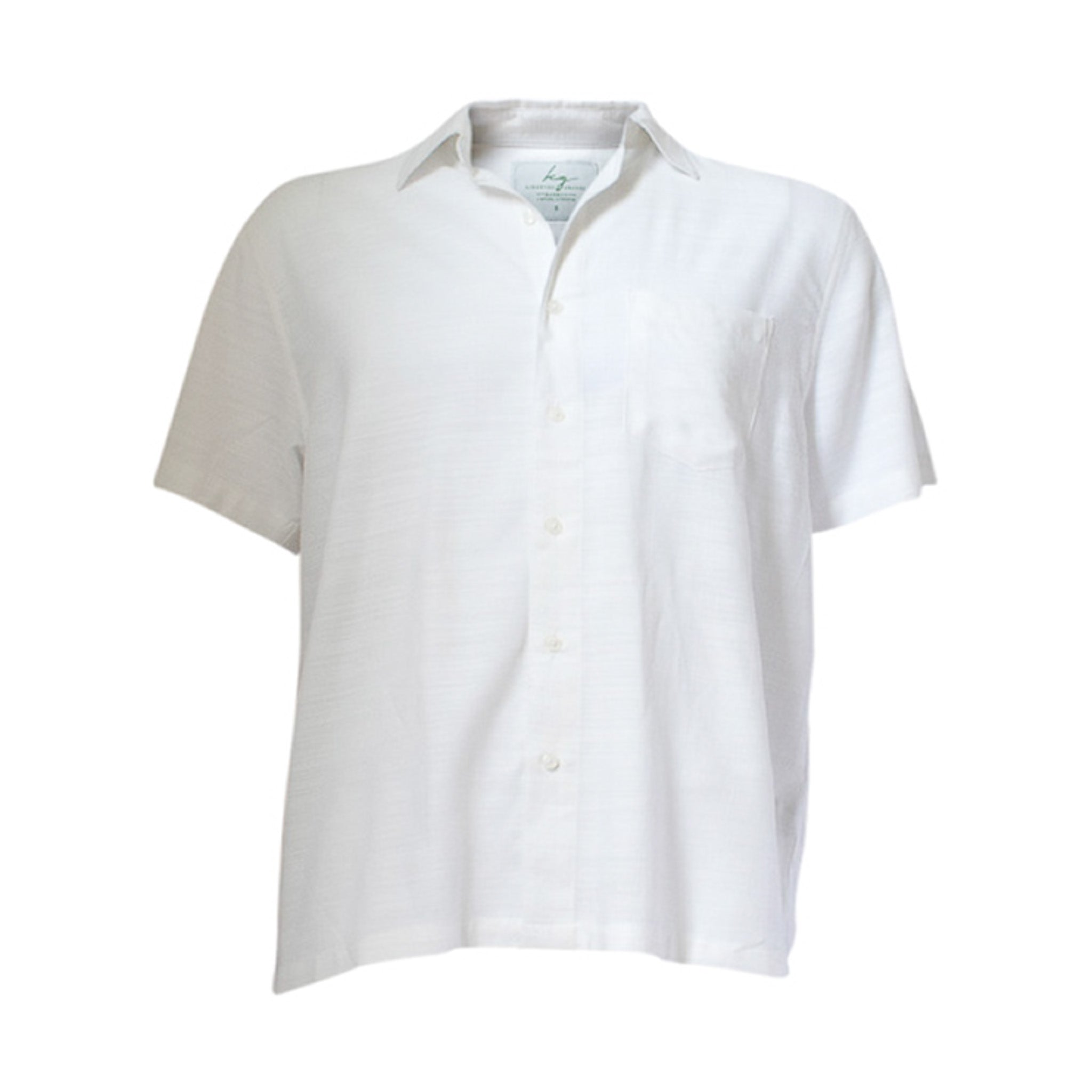 White men's classic fit bamboo-cotton short-sleeve shirt with a chest pocket and natural-look buttons.