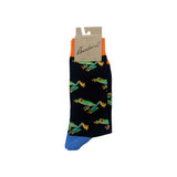 Fun Mens Black Bamboo Rainforest Socks - Blue & Orange Trim