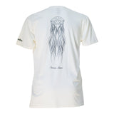 Natural coloured men’s t-shirt with black hand-drawn box jellyfish print on the back
