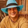 Cafe Fedora In Ivory, Butter Yellow, Turquoise & Old Rose