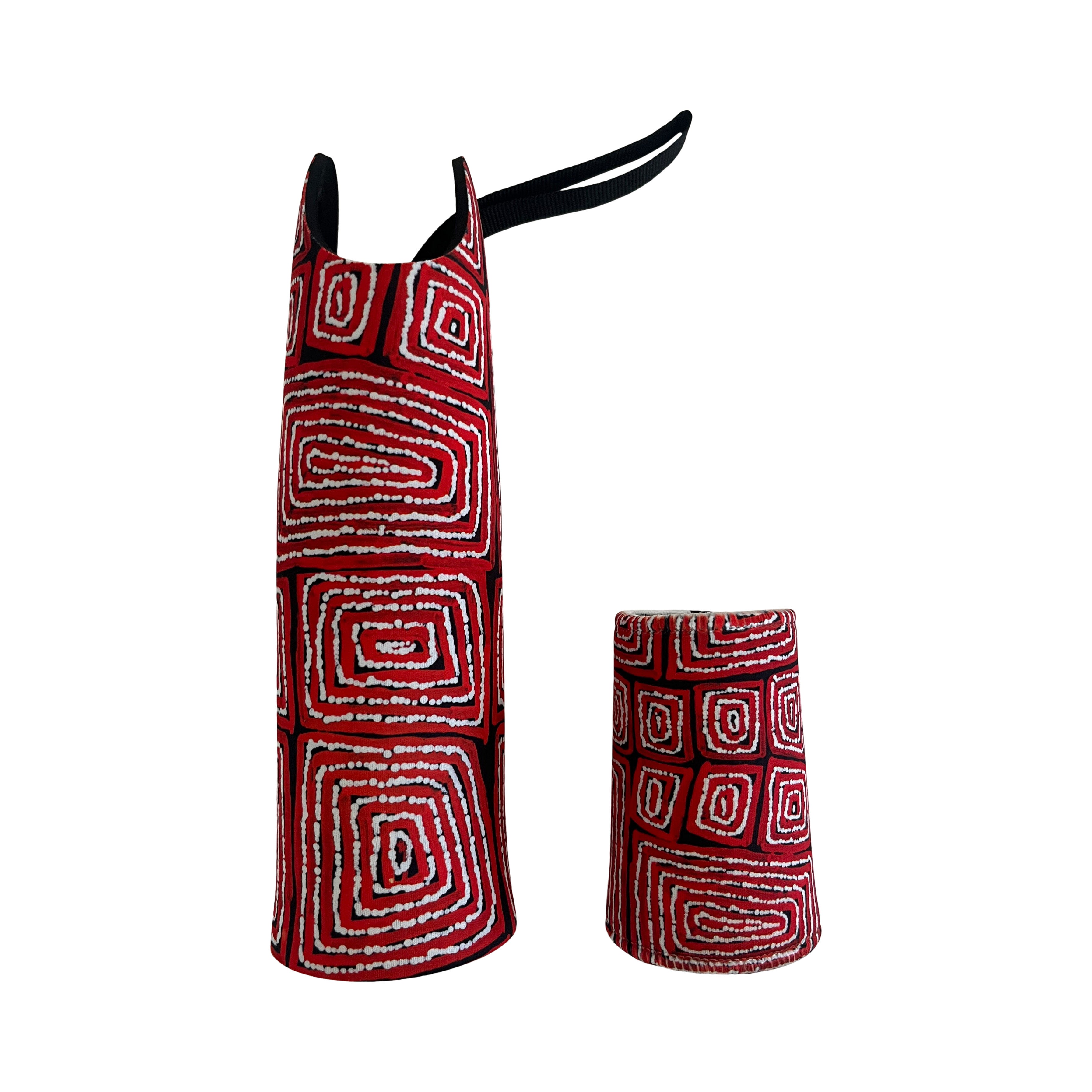 Red Aboriginal Art Neoprene Stubby & Bottle Cooler