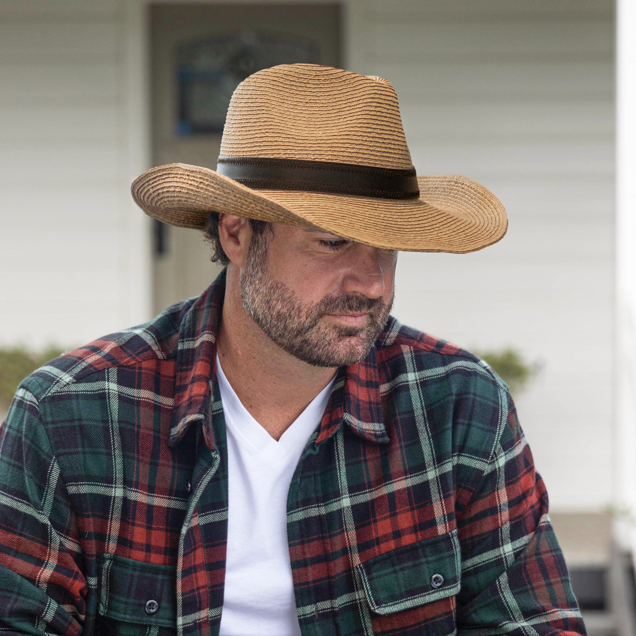 Sandon Raffia Braid Cowboy Hat in Pink & Natural