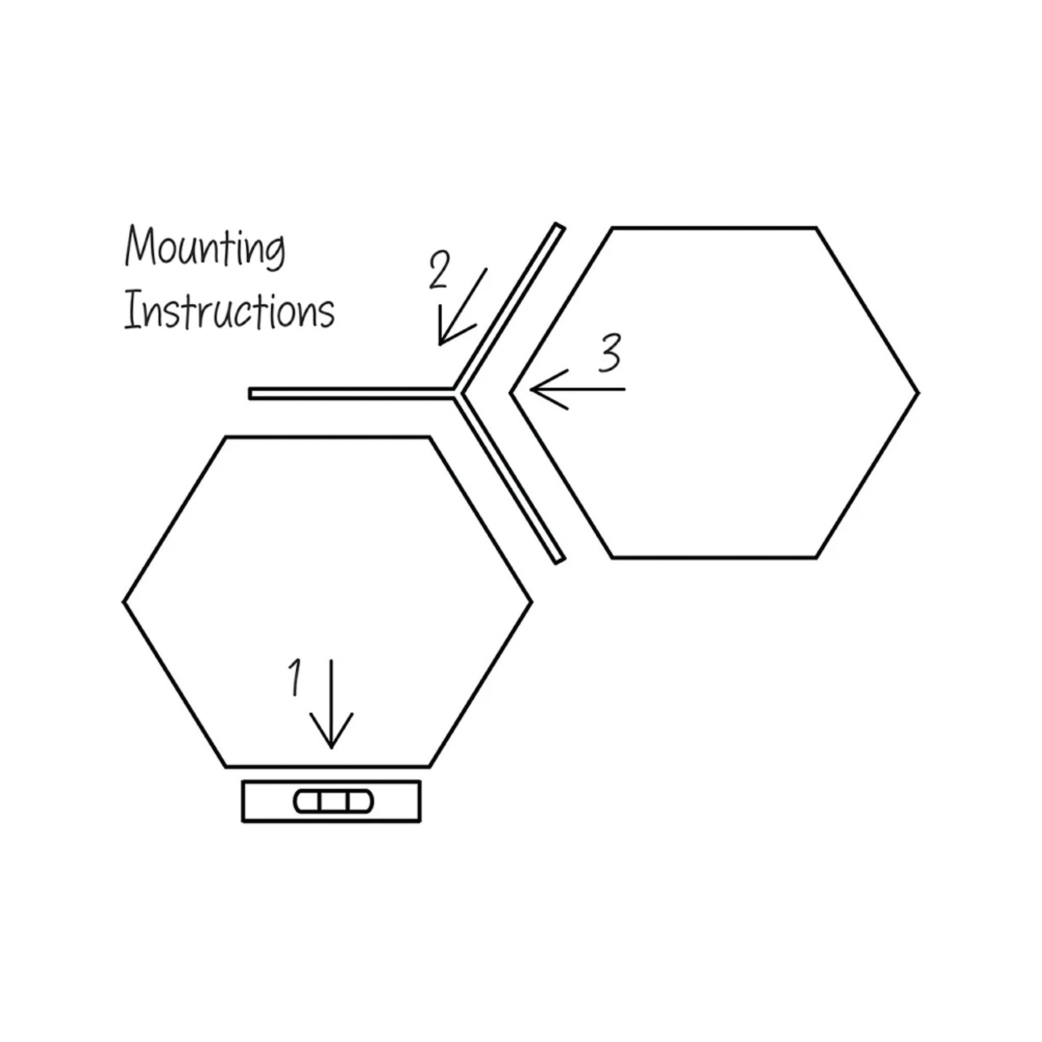 Diagram of mounting instructions with labeled arrows on a white background