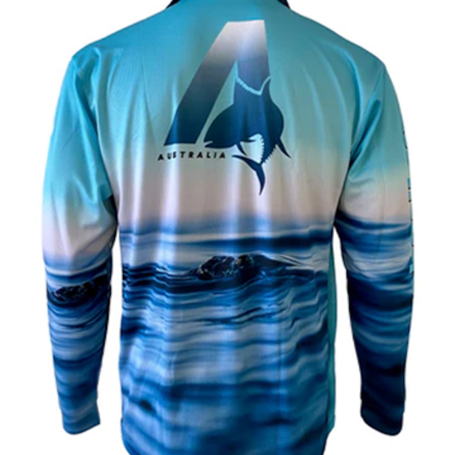 Long-sleeve shirt with a shark design and 'Australia' text on a white background