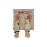White Cockatoo Dangle Wood Earrings With Sterling Silver Stud Posts