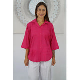 Women Wearing Lilly Womens Button Down Shirt - Pink 