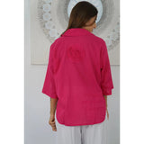 Women Wearing Pink Lilly Button Down Shirt - Back