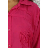 Women Wearing Pink Lilly Button Down Shirt - Close Up Of Top Right Hand Spiral